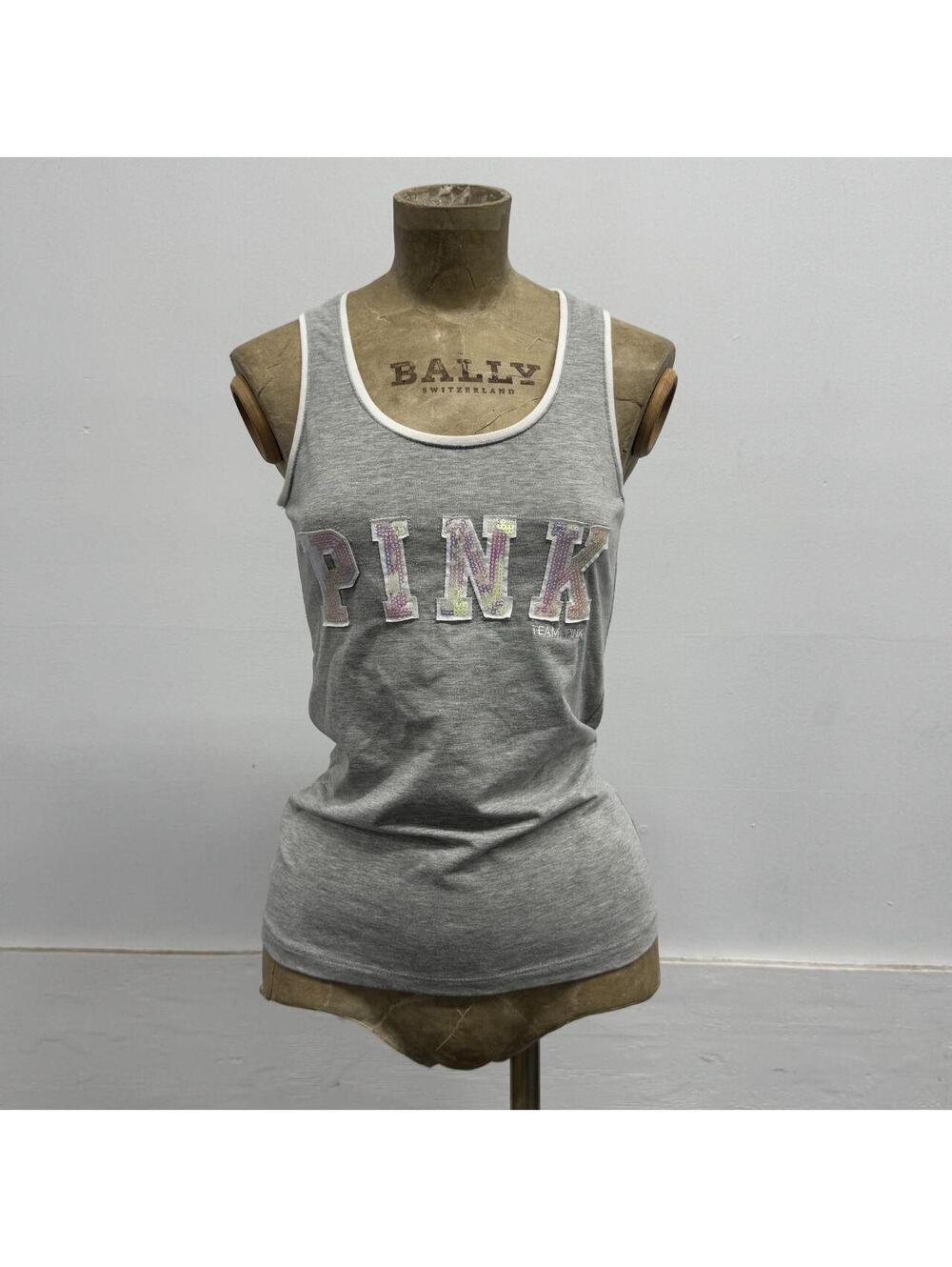 Vintage Y2K Victoria's Secret PINK Heather Grey Sequin Ringer Tank Top